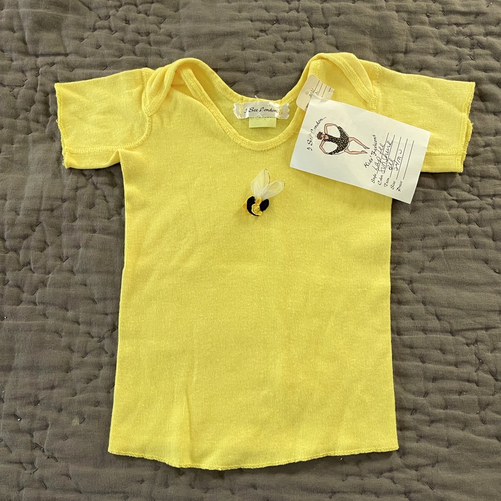 NWT I See London baby girl yellow bee 🐝 top short sleeve embellished boutique 24